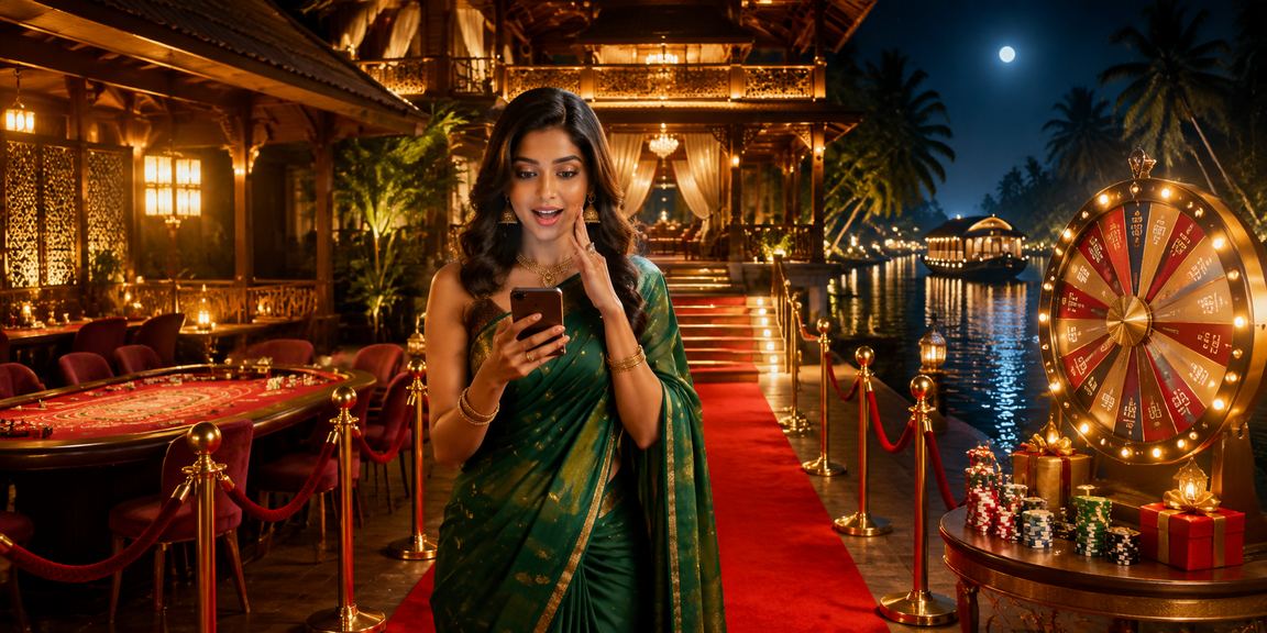 A modern Indian casino environment with roulette tables and players in traditional attire